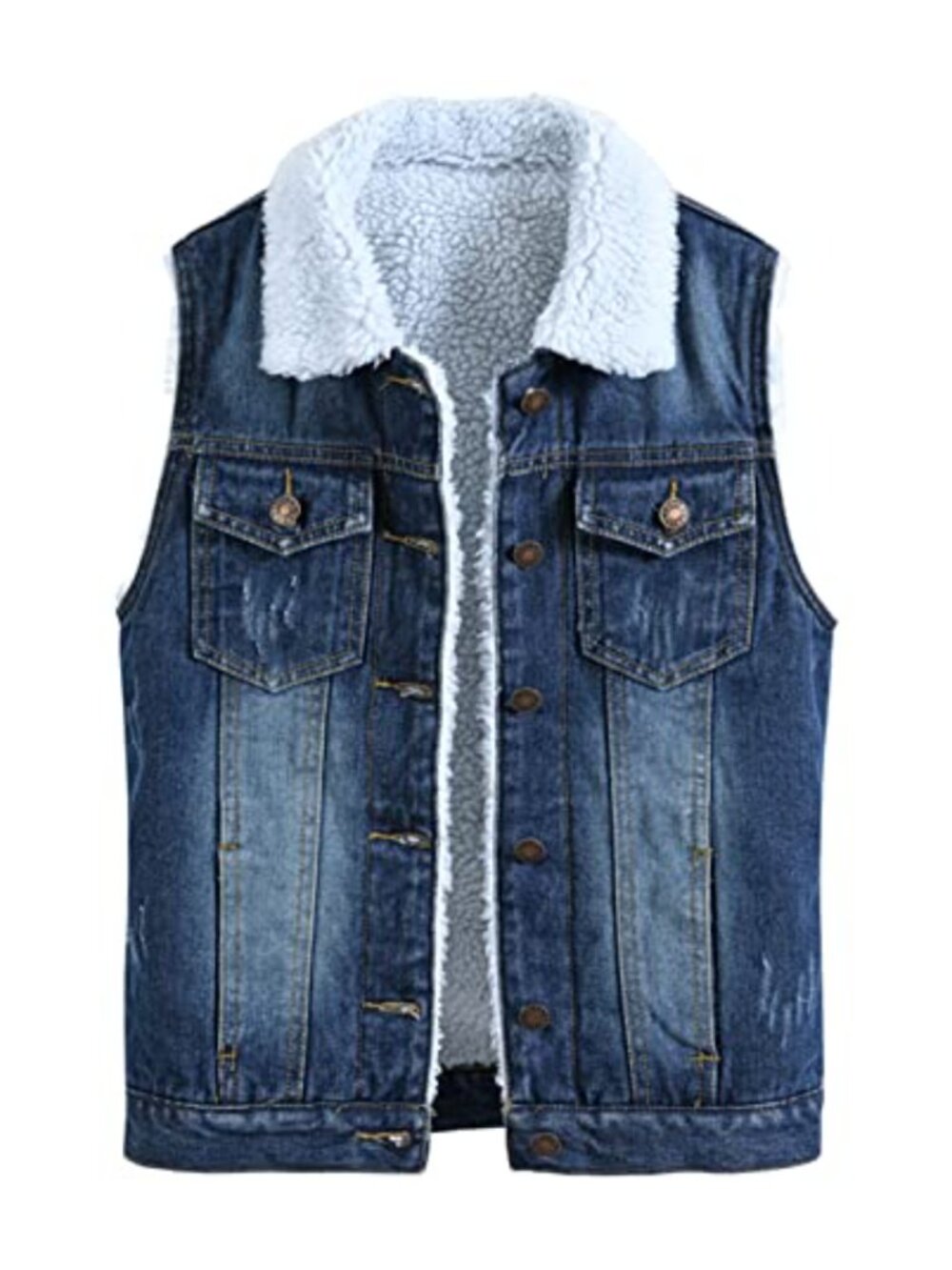 Sherpa Lined Denim Vest Button Front Sleeveless Winter Jacket